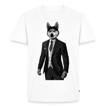 Husky with Suit Man with Dog Head - Huskyman - Men's Premium Organic T-Shirt - white - Front - Nico (187cm)