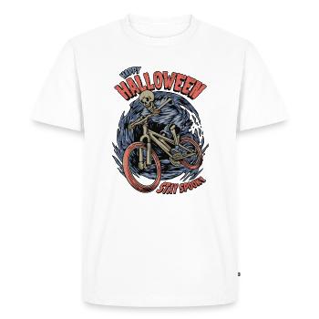 Le squelette d’Halloween fait du vélo - T-shirt Premium bio Homme - blanc - Devant - Nico (187cm)