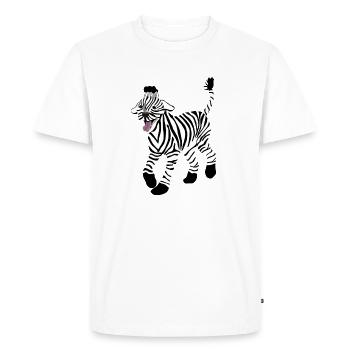 Chien avec motif zèbre, caniche, drôle, fou - T-shirt Premium bio Homme - blanc - Devant - Nico (187cm)