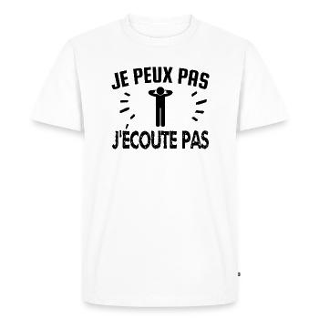 je peux pas j'écoute pas - T-shirt Premium bio Homme - blanc - Devant - Nico (187cm)