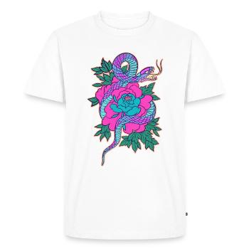 Purple, Blue, Teal Snake and Pink Peony - Men's Premium Organic T-Shirt - white - Front - Nico (187cm)