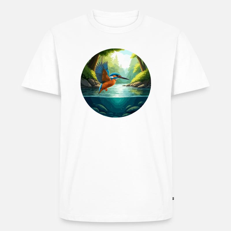 Eisvogel fliegt über Bach - Männer Premium Bio T-Shirt - Weiß