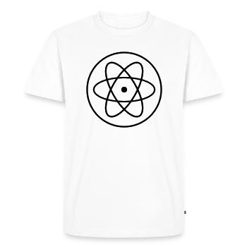 atom symbol researcher science laboratory circle logo - Men's Premium Organic T-Shirt - white - Front - Nico (187cm)