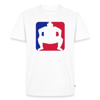 red blue cool sumoringer button logo japanese her - Men's Premium Organic T-Shirt - white - Front - Nico (187cm)
