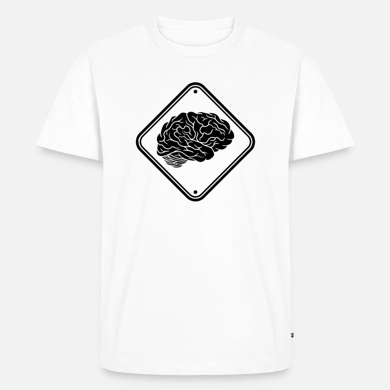 Hinweis Schild Gehirn - Männer Premium Bio T-Shirt - Weiß