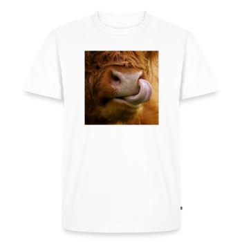 Protège-dents | Une vache avec une langue dehors | - T-shirt Premium bio Homme - blanc - Devant - Nico (187cm)