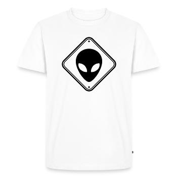 Warning alien notice - Men's Premium Organic T-Shirt - white - Front - Nico (187cm)