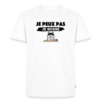 Je peux pas je bosse - T-shirt Premium bio Homme - blanc - Devant - Nico (187cm)