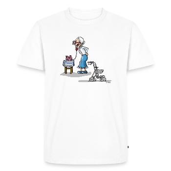 Grand-mère au téléphone - T-shirt Premium bio Homme - blanc - Devant - Nico (187cm)