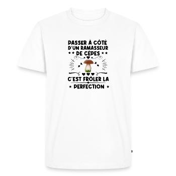 Cadeau cèpes humour champignons ramasseur cèpes - T-shirt Premium bio Homme - blanc - Devant - Nico (187cm)