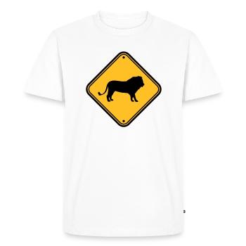 Méfiez-vous du bouclier du lion - T-shirt Premium bio Homme - blanc - Devant - Nico (187cm)