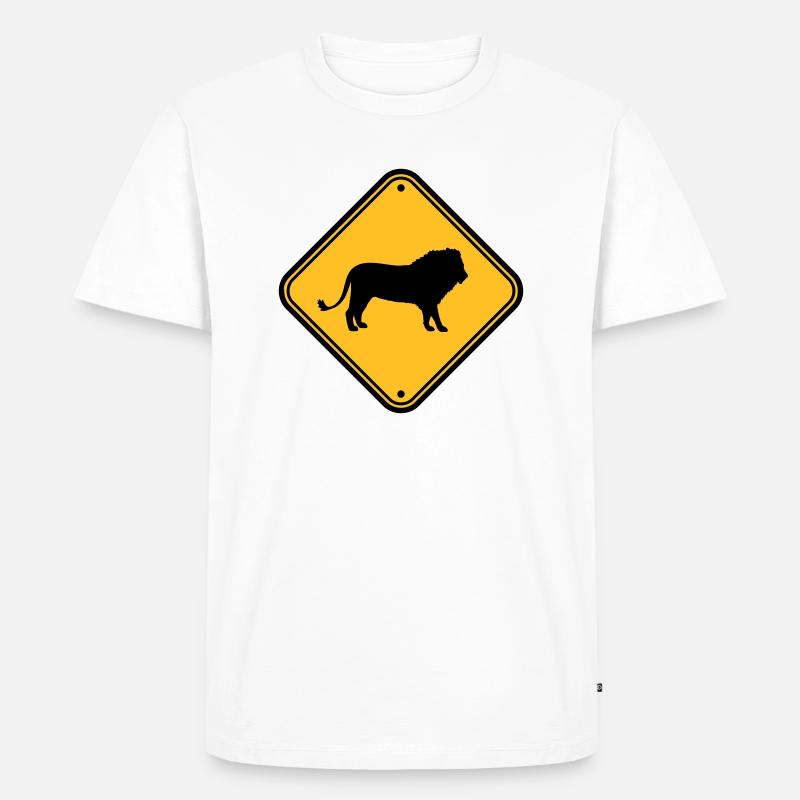 Vorsicht Löwe Schild - Männer Premium Bio T-Shirt - Weiß