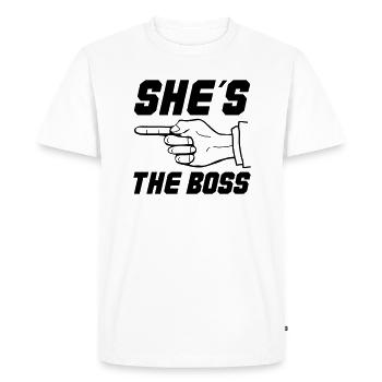 Elle est la patronne - T-shirt Premium bio Homme - blanc - Devant - Nico (187cm)