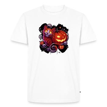 Chat mystique et citrouilles lumineuses - T-shirt Premium bio Homme - blanc - Devant - Nico (187cm)
