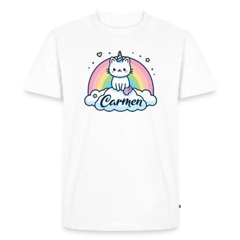 Carmen Nom Prénom Licorne Chat - T-shirt Premium bio Homme - blanc - Devant - Nico (187cm)