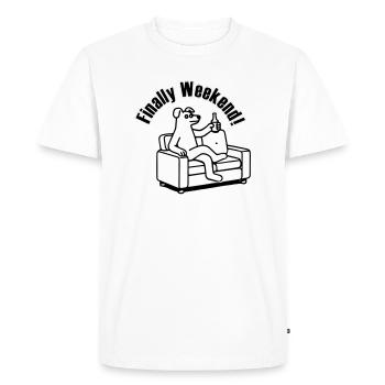 Dog on a couch - "Finally Weekend!" Design - Men's Premium Organic T-Shirt - white - Front - Nico (187cm)