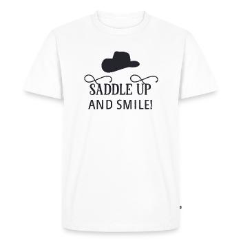 Saddle up and smile - Men's Premium Organic T-Shirt - white - Front - Nico (187cm)
