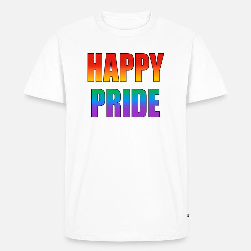 Happy Pride Regenbogen-Text - Männer Premium Bio T-Shirt - Weiß