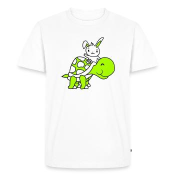 Bunny Big Giant Turtle Riding Waving Cute - Men's Premium Organic T-Shirt - white - Front - Nico (187cm)