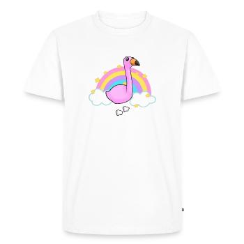 Flamant rose et un dessin animé arc-en-ciel - T-shirt Premium bio Homme - blanc - Devant - Nico (187cm)