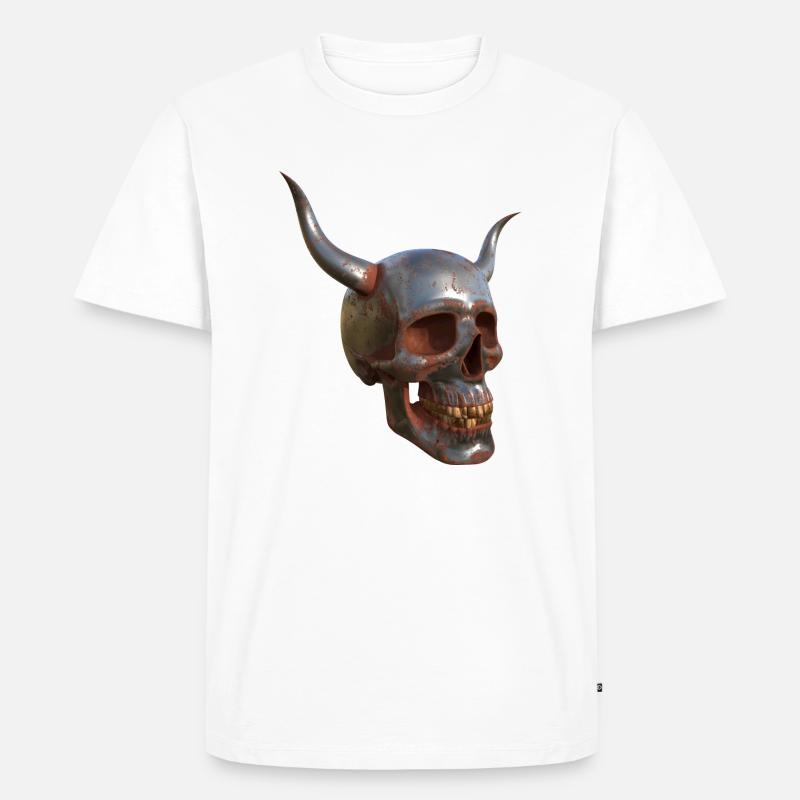 Rusty Scull with horns - Männer Premium Bio T-Shirt - Weiß
