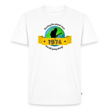50ème anniversaire Secouer cette planète depuis 07/1974 - T-shirt Premium bio Homme - blanc - Devant - Nico (187cm)