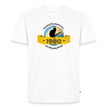 44. Anniversaire Secouant cette planète depuis 10/1980 - T-shirt Premium bio Homme - blanc - Devant - Nico (187cm)