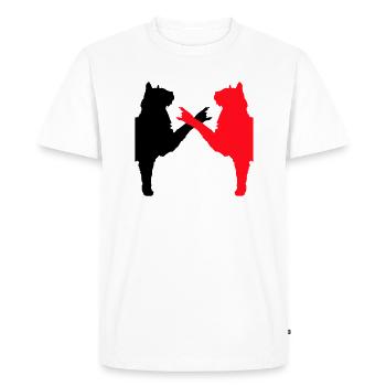 2 chats Heavy Metal main geste Musique Équipe d’animaux de compagnie - T-shirt Premium bio Homme - blanc - Devant - Nico (187cm)