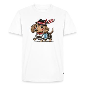 Le teckel bavarois en lederhosen - T-shirt Premium bio Homme - blanc - Devant - Nico (187cm)
