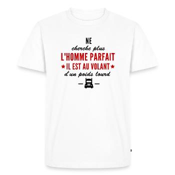 l homme parfait est routier / poids lourd - T-shirt Premium bio Homme - blanc - Devant - Nico (187cm)