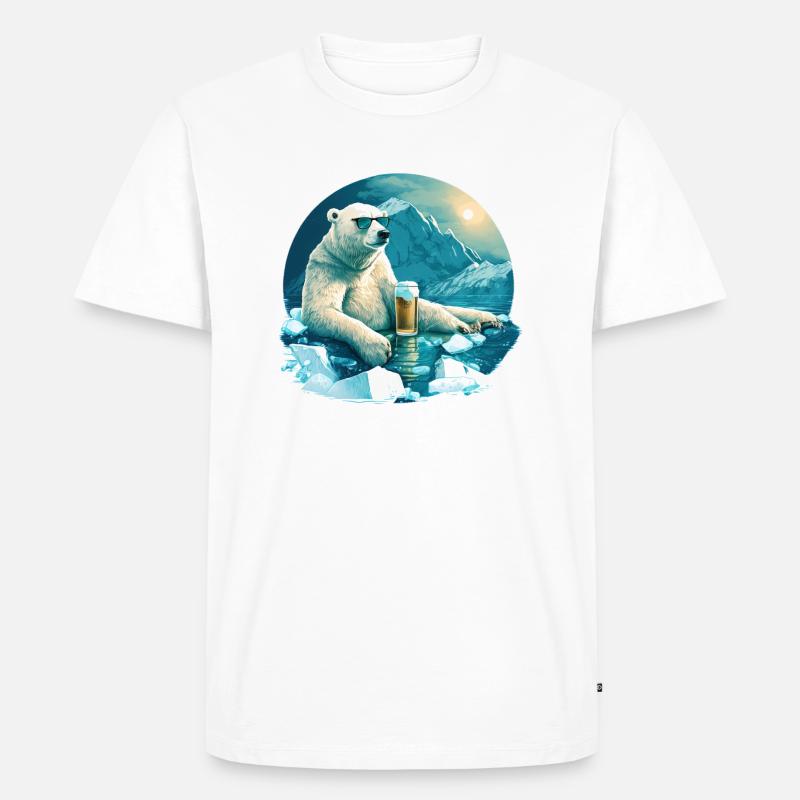 Eisbär chillt mit Bier - Männer Premium Bio T-Shirt - Weiß