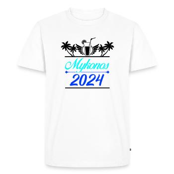 Mykonos 2024 - T-shirt Premium bio Homme - blanc - Devant - Nico (187cm)