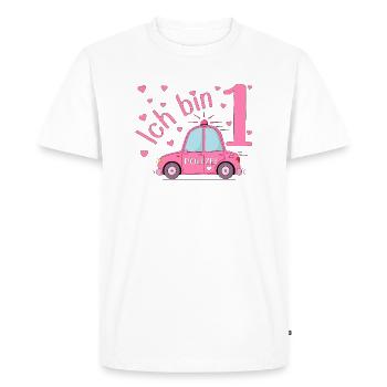 Voiture de police j’ai 1 anniversaire rose - T-shirt Premium bio Homme - blanc - Devant - Nico (187cm)