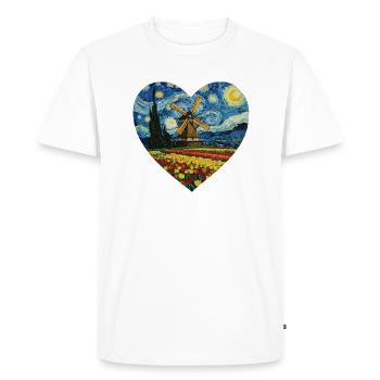 Hollande art Moulin à vent et tulipes VG - T-shirt Premium bio Homme - blanc - Devant - Nico (187cm)