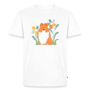 Chien de berger et fleur Shetland - T-shirt Premium bio Homme - blanc - Devant - Nico (187cm)