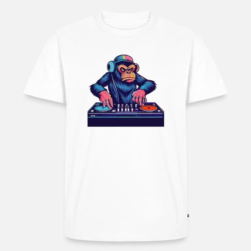 Schimpanse DJ Geschenkidee - DJ Affe - Männer Premium Bio T-Shirt - Weiß