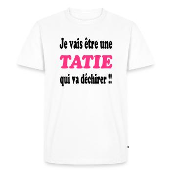Je vais être une tatie qui va déchirer !!! - T-shirt Premium bio Homme - blanc - Devant - Nico (187cm)