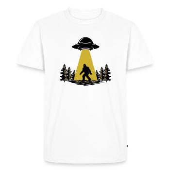 Conception Bigfoot UFO Believer| Sasquatch Alien Tee - T-shirt Premium bio Homme - blanc - Devant - Nico (187cm)