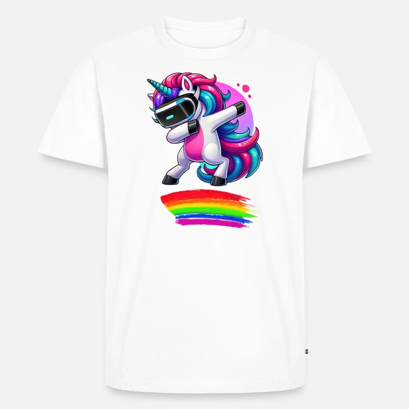 Dabbing VR Unicorn with Rainbow - Männer Premium Bio T-Shirt - Weiß