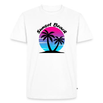 Synthwave Coucher de soleil avec palmiers Coucher de soleil Plage - T-shirt Premium bio Homme - blanc - Devant - Nico (187cm)