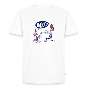 Seller les poules - chasse au poulet - T-shirt Premium bio Homme - blanc - Devant - Nico (187cm)