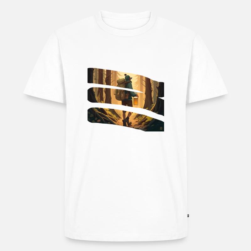 Wanderer im Wald mit Bier - Männer Premium Bio T-Shirt - Weiß