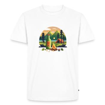 Motif extérieur, camping avec bière et feu de camp - T-shirt Premium bio Homme - blanc - Devant - Nico (187cm)