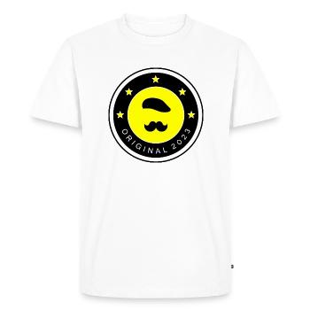 La Moustache Française - Etoiles noire/jaune torse - T-shirt Premium bio Homme - blanc - Devant - Nico (187cm)