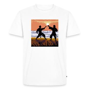 AI Shirt - Combattants de karaté au coucher du soleil sur une plage - T-shirt Premium bio Homme - blanc - Devant - Nico (187cm)