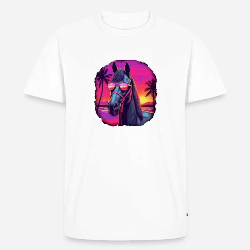Pferd Synthwave - Männer Premium Bio T-Shirt - Weiß