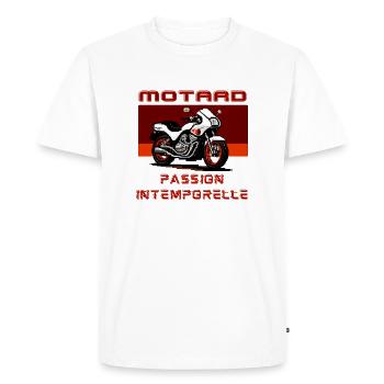 Motard Passion Intemporelle - T-shirt Premium bio Homme - blanc - Devant - Nico (187cm)
