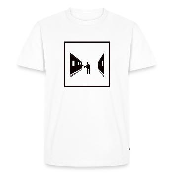 Stickman Spray on Train - Noir - T-shirt Premium bio Homme - blanc - Devant - Nico (187cm)