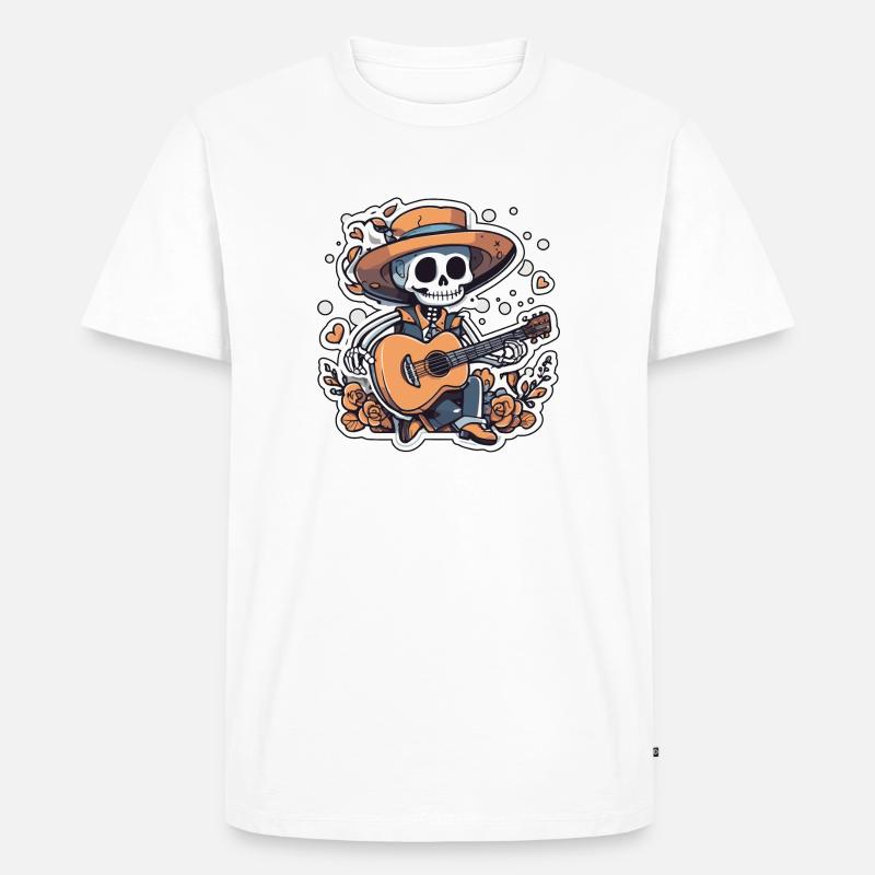 Guitar playing Skeleton - Männer Premium Bio T-Shirt - Weiß