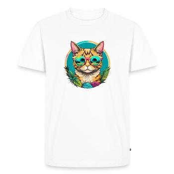 Chat tropical - T-shirt Premium bio Homme - blanc - Devant - Nico (187cm)